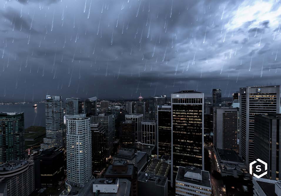 Chuva e prédios sem energia