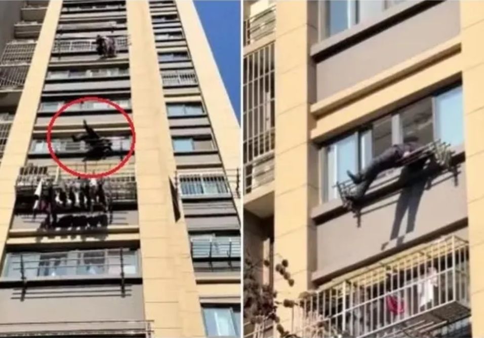 Idoso caindo de janela