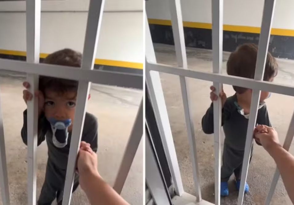 Mãe fica presa em lixeira e filho de 1 ano fica do lado de fora